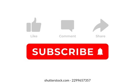 Z. B. Kommentare, Teilen und Abonnieren. Symbol Set für Kanal und soziale Medien.Vektorgrafik