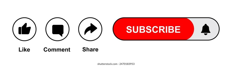 Like, Comment, Share and Subscribe Icon Vector illustration. Set of subscribe button icons bell, like, comment, share sign for channel, blog, social media. Subscribe icon isolated on white background.