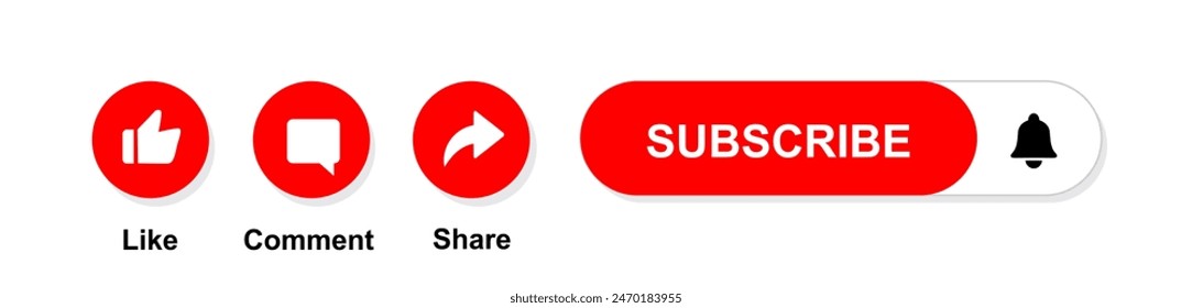 Like, Comment, Share and Subscribe Icon Vector illustration. Set of subscribe button icons bell, like, comment, share sign for channel, blog, social media. Subscribe icon isolated on white background.