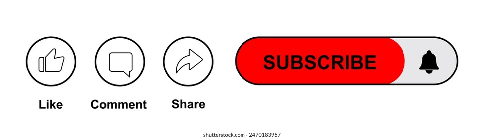 Like, Comment, Share and Subscribe Icon Vector illustration. Set of subscribe button icons bell, like, comment, share sign for channel, blog, social media. Subscribe icon isolated on white background.