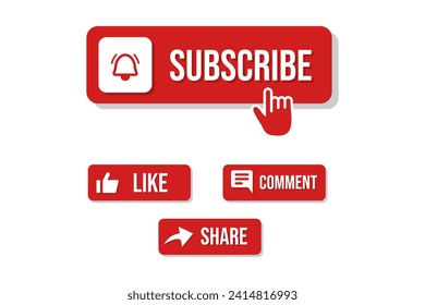 Like, comment, share and subscribe icons vector illustration isolated on white background. Digital technology concept design for social media and vlog.