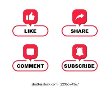 Like, comment, share and subscribe web buttons. Social media symbol. Web buttons for social network, channel, blogging, marketing and promotion.