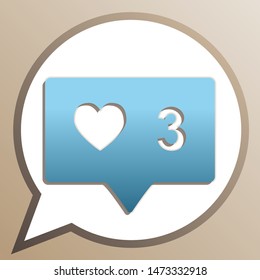 Like and comment sign. Bright cerulean icon in white speech balloon at pale taupe background. Illustration.