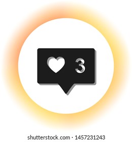 Like and comment sign. Dark icon with shadow on the glowing circle button. Illustration.