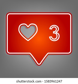 Like and comment sign. Flat red icon with linear white icon with gray shadow at grayish background. Illustration.