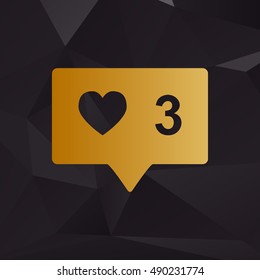 Like and comment sign. Golden style on background with polygons.