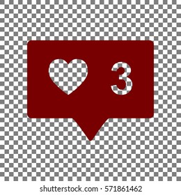 Like and comment sign. Maroon icon on transparent background.