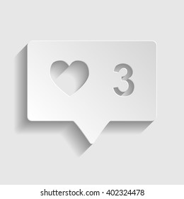Like and comment sign. Paper style icon with shadow on gray. Like icon. Paper like sign with shadow. Paper effect