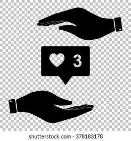Like and comment sign. Save or protect symbol by hands.