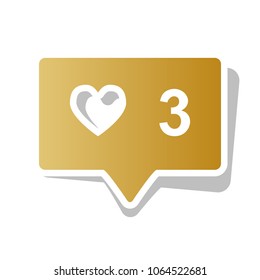 Like and comment sign. Vector. Golden gradient icon with white contour and rotated gray shadow at white background.