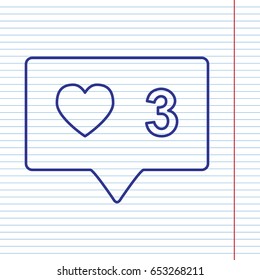 Like and comment sign. Vector. Navy line icon on notebook paper as background with red line for field.
