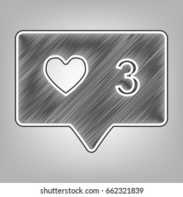 Like and comment sign. Vector. Pencil sketch imitation. Dark gray scribble icon with dark gray outer contour at gray background.