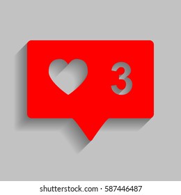 Like and comment sign. Vector. Red icon with soft shadow on gray background.