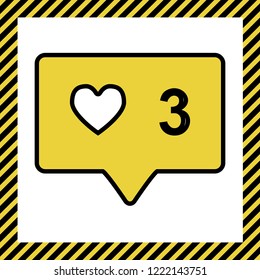 Like and comment sign. Vector. Warm yellow icon with black contour in frame named as under construction at white background. Isolated.