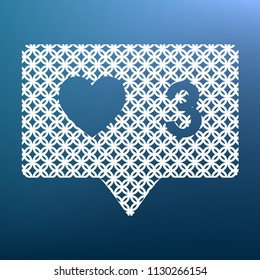 Like and comment sign. Vector. White textured icon at lapis lazuli gradient background.