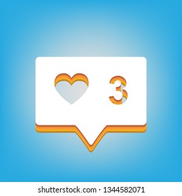 Like and comment sign. Vector. White icon with 3d warm-colored gradient body at sky blue background.