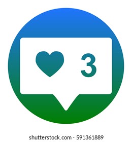 Like and comment sign. Vector. White icon in bluish circle on white background. Isolated.