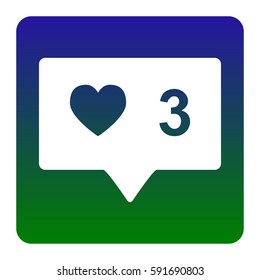 Like and comment sign. Vector. White icon at green-blue gradient square with rounded corners on white background. Isolated.