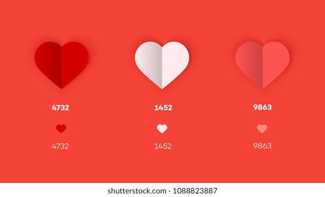 Like Concept. Flat And Paper Heart Icons. Tempalte For Social Media Design.