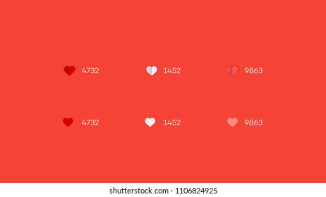 Like Concept. Flat And Paper Heart Icons. Tempalte For Social Media Design.