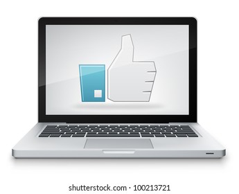 Like Concept. Laptop on Grey Gradient Background. Vector.