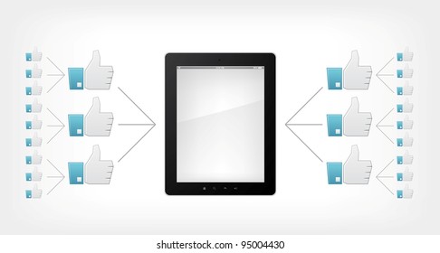 Like Concept. Tablet PC on Grey Gradient Background. Vector.