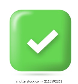Icono de símbolo similar o correcto. botón marca de verificación. 3.ª representación