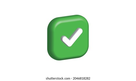 Like Or Correct Symbol Icon Isolated White Background, Checkmark Button, Mobile App Icon. 3d Render Illustration