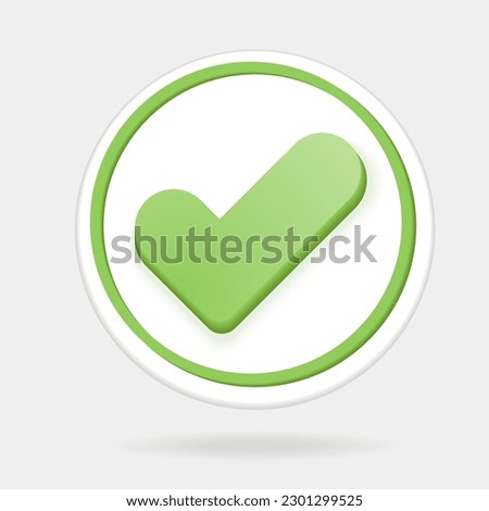 Like or correct symbol icon isolated white background, checkmark button, mobile app icon. 3d render illustration