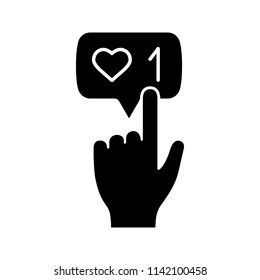 Like counter button glyph icon. Silhouette symbol. Social media activity notification. New like. Followers. Negative space. Vector isolated illustration