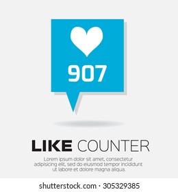 Like Counter. Notification Icons. Buttons with counter on ribbons and labels network and communication, web and internet, design. Vector illustration