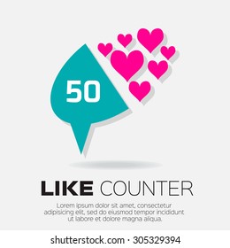  Like Counter. Notification Icons. Buttons with counter on ribbons and labels network and communication, web and internet, design. Vector illustration