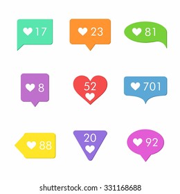 Like Counter Notification Icons Set. Flat Desing Style.