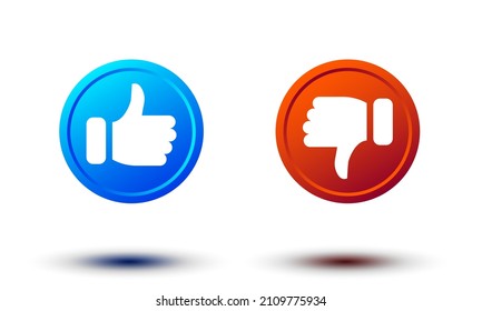 Like and dislike 3d icons set. Thumbs up and thumbs down. Vector illustration.