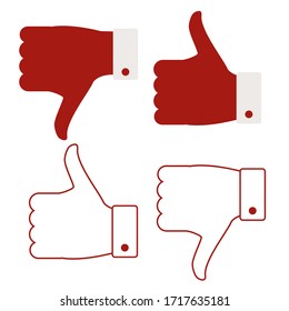 Like, dislike. 4 icon isolated on a white background. Thumbs up, thumbs down, social media icons