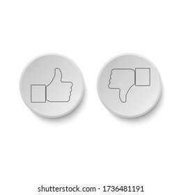 Like and dislike button. Grey round button with shadow.