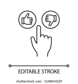 Like And Dislike Buttons Click Linear Icon. Thumbs Up And Down. Thin Line Illustration. Hand Pushing Button. Contour Symbol. Vector Isolated Outline Drawing. Editable Stroke