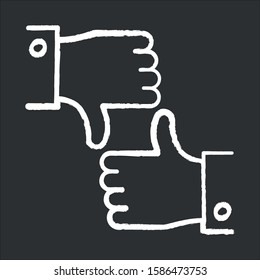Like and dislike chalk icon. Feedback option. Info evaluation. Data online assessment. Hand up, down sign. Negative, positive experience. Bad, good option. Isolated vector chalkboard illustration