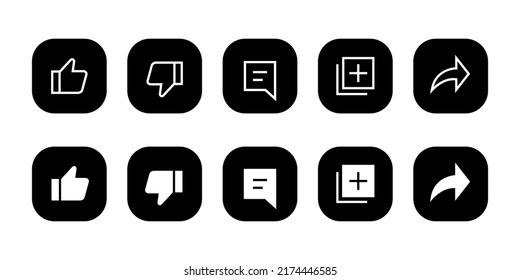 Like, dislike, comment, save, and share icon vector