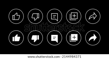 Like, Dislike, Comment, Save, and Share Icon. Button Set Collection of Video Streaming App