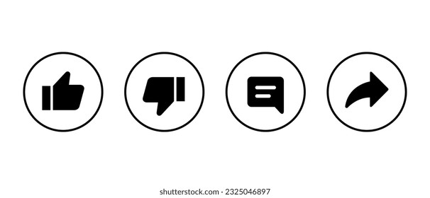 Like, dislike, comment, and share icon vector isolated on circle line
