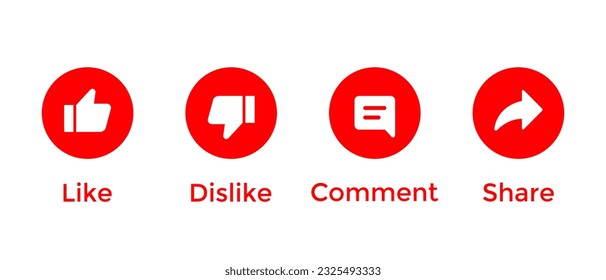 Like, dislike, comment, and share icon vector. Support streaming video channel subscription elements