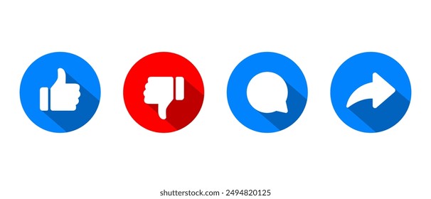 Me gusta, no me gusta, comenta y comparte el icono con sombra larga