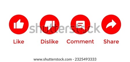 Like, dislike, comment, and share icon vector. Support streaming video channel subscription elements
