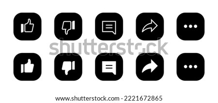 Like, dislike, comment, share and more menu. Icon set of streaming app