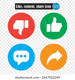 Like, dislike, Comment, Share of social media icons. Social media post reaction concept. Vector illustration. EPS 10.
