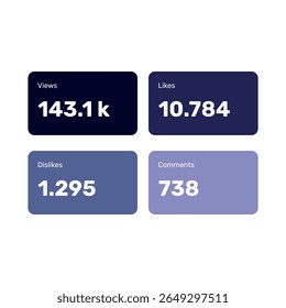 LIKE, DISLIKE, COMMENT VIEWS BUTTON SET, MODERN ENGAGEMENT ICONS