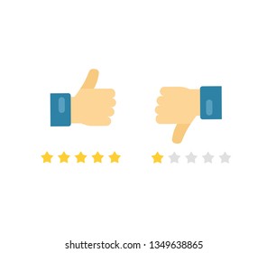 Like or dislike fingers vector icons, flat cartoon hands with thumb up and thumb down symbols, concept of review or feedback signs isolated