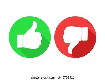 Like and dislike flat icons. Thumb up and thumb down buttons isolated on white.