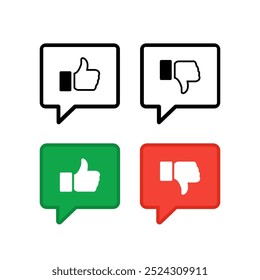 Like and dislike flat icons , Thumb up and thumb down buttons isolated on white